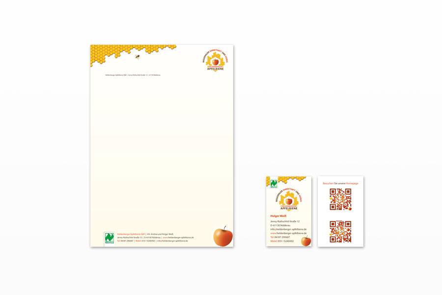 Briefbogen und Visitenkarte Heldenberger Apfelbiene